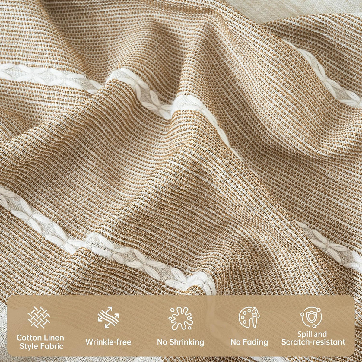 Tablecloth Rectangle Linen Style Fabric, 55 x 90 Coffee Lines