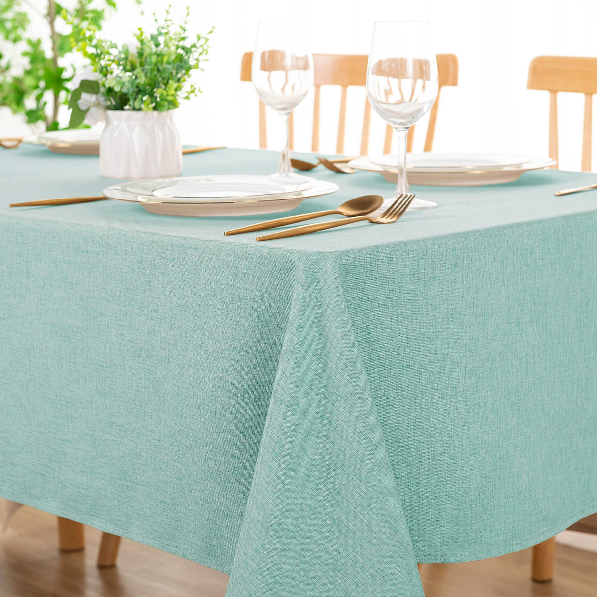 DWCN Rectangle Faux Linen Tablecloth, Table Cover, 52 x 70 Inch, Beige