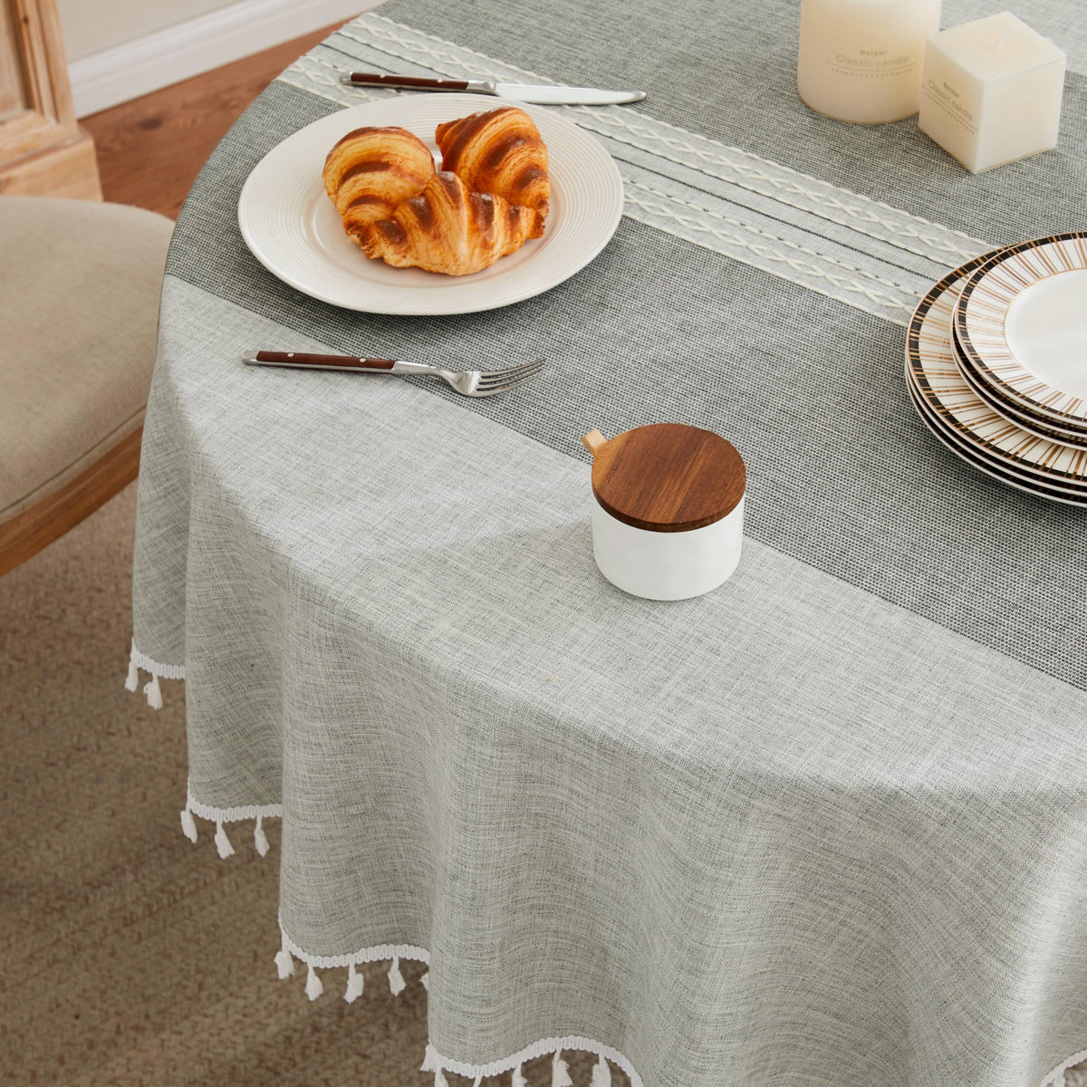 ZeeMart Contrast Linen Square Table Cloth 60x60 Inch Brown