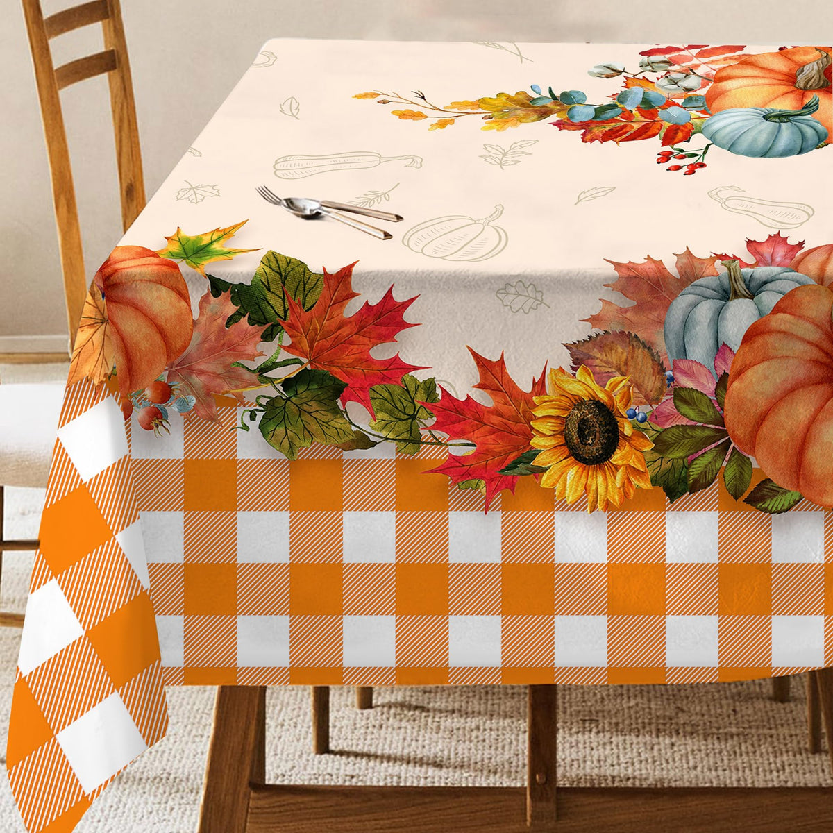 Hexagram Fall Tablecloth 52 x 70 Inches, Plaid Fall Table Cloth Rectangle