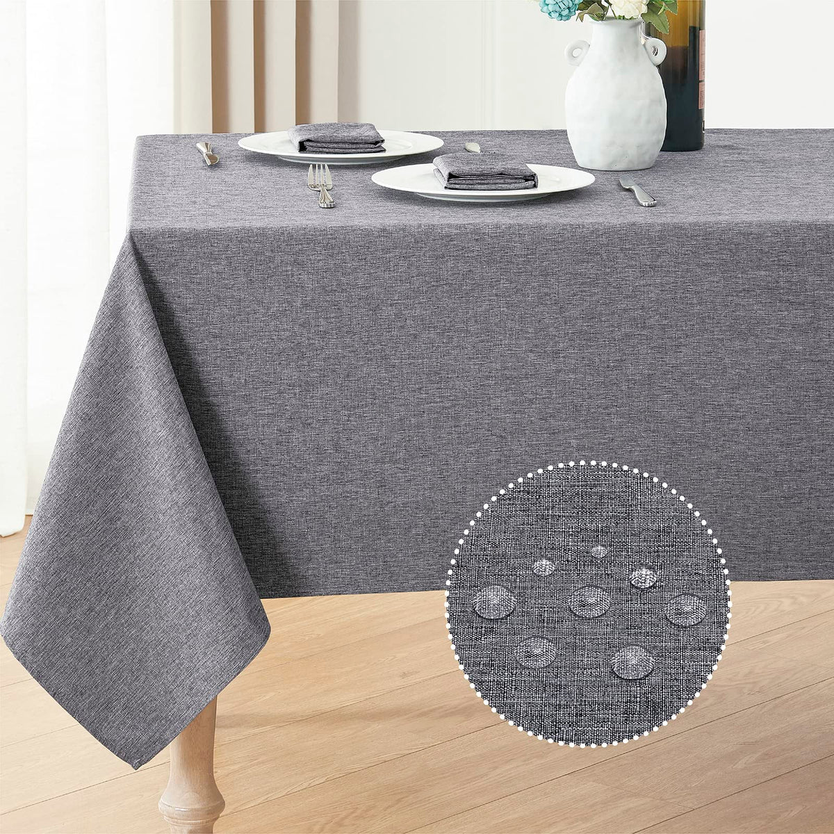 Veblandy Faux Linen Rectangle Tablecloth Waterproof 52x70 inch Table Cloth Stain and Wrinkle Resistant Washable, Decorative Fabric Table Cover for Dining, Kitchen, Wedding and Parties, Coffee