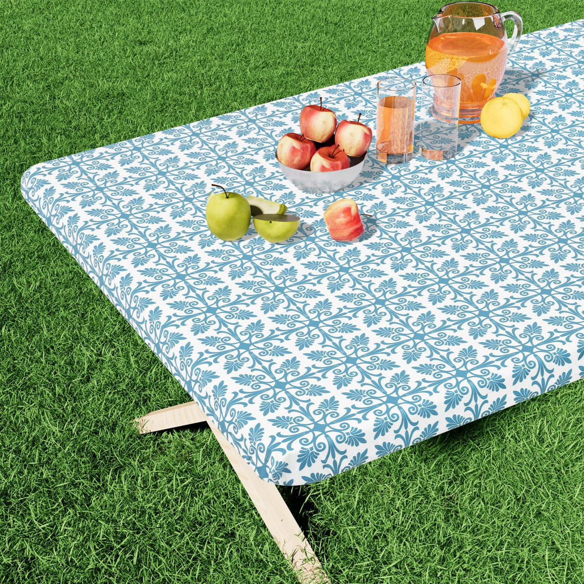 misaya Rectangle Vinyl Table Cloth, Elastic Fitted Flannel Backed Tablecloth, 100% Waterproof Plastic Table Cover Fits 4 Foot Folding Tables for Picnic, Camping, Outdoor (Khaki, 30" x 48")