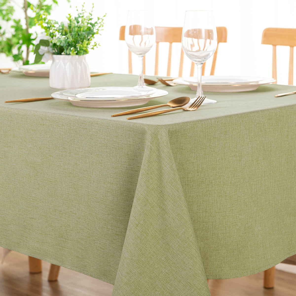 DWCN Rectangle Faux Linen Tablecloth, Table Cover, 52 x 70 Inch, Beige