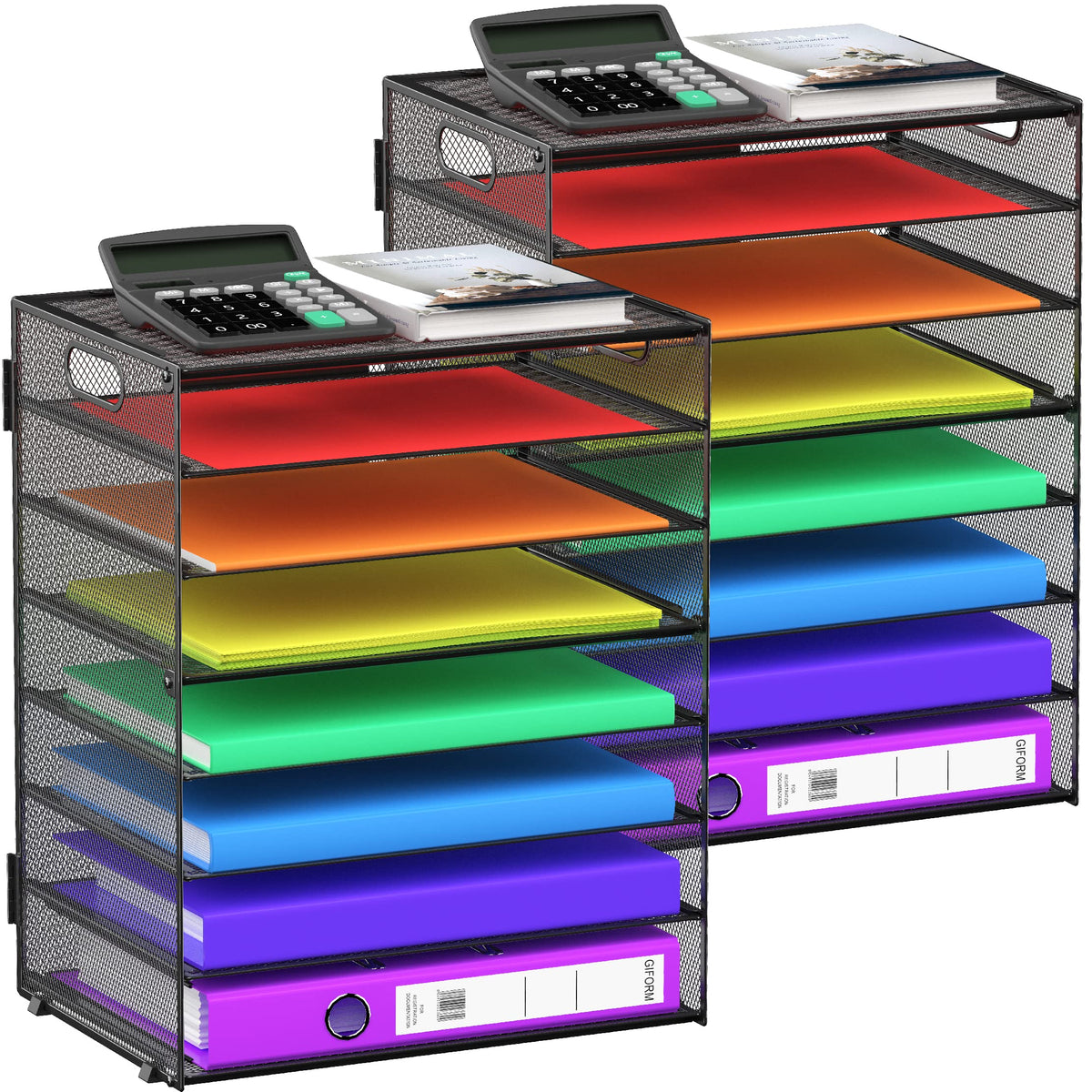 8 Tier Paper Letter Tray Organizer with Handles, Mesh Desk File Holder Storage Organization for Home School Classroom & Office (Black)
