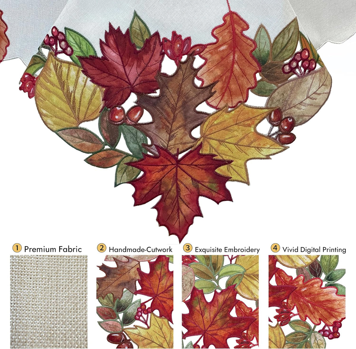 KEVA Fall Tablecloth 60x84 Inch, Autumn Maple Leaves Cutwork Embroidered Tablecloth, Harvest Thanksgiving Decor for Kitchen Dining Table