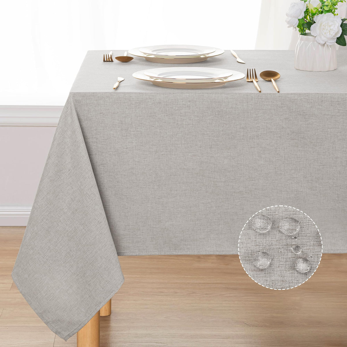DWCN Rectangle Faux Linen Tablecloth, Table Cover, 52 x 70 Inch, Beige
