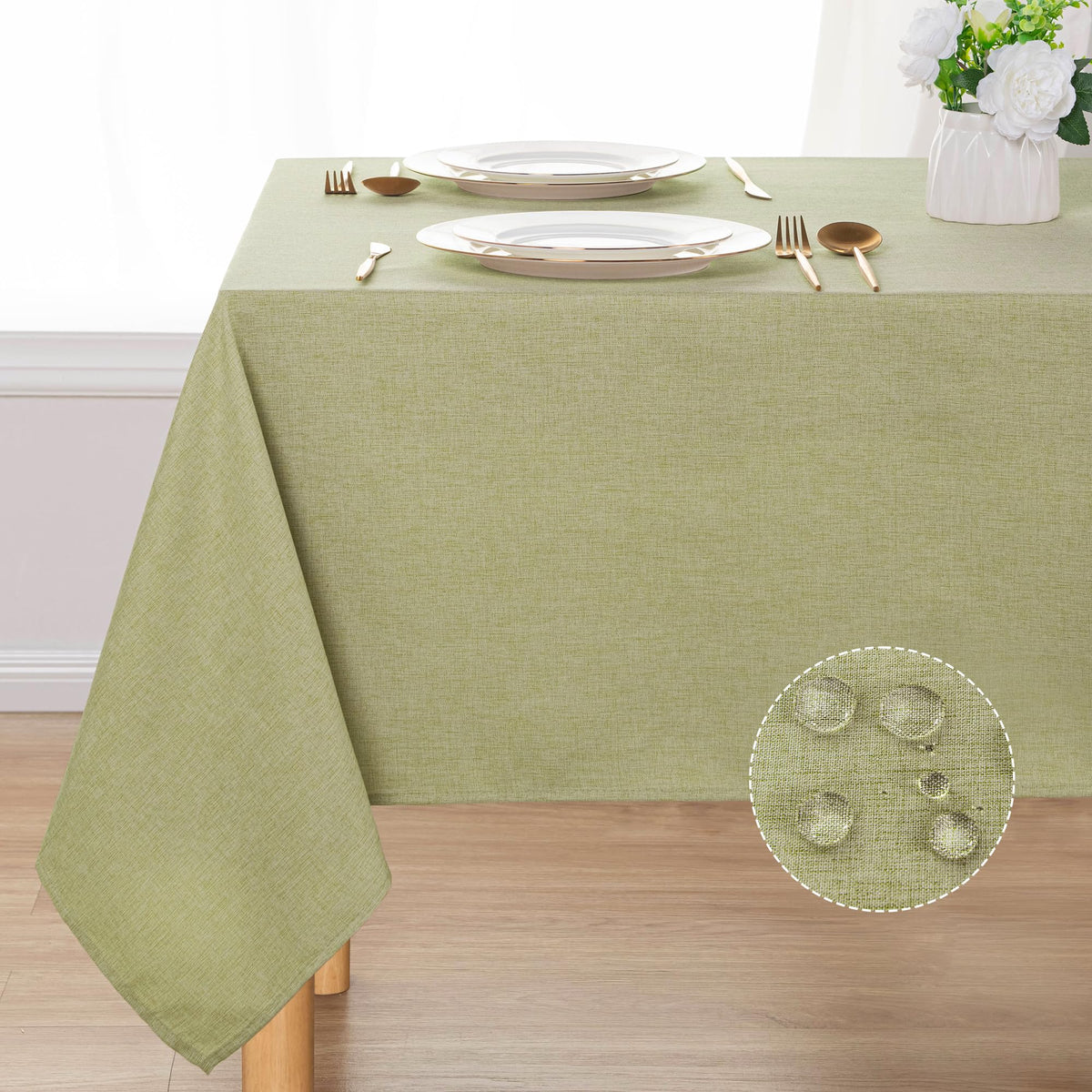 DWCN Rectangle Faux Linen Tablecloth, Table Cover, 52 x 70 Inch, Beige