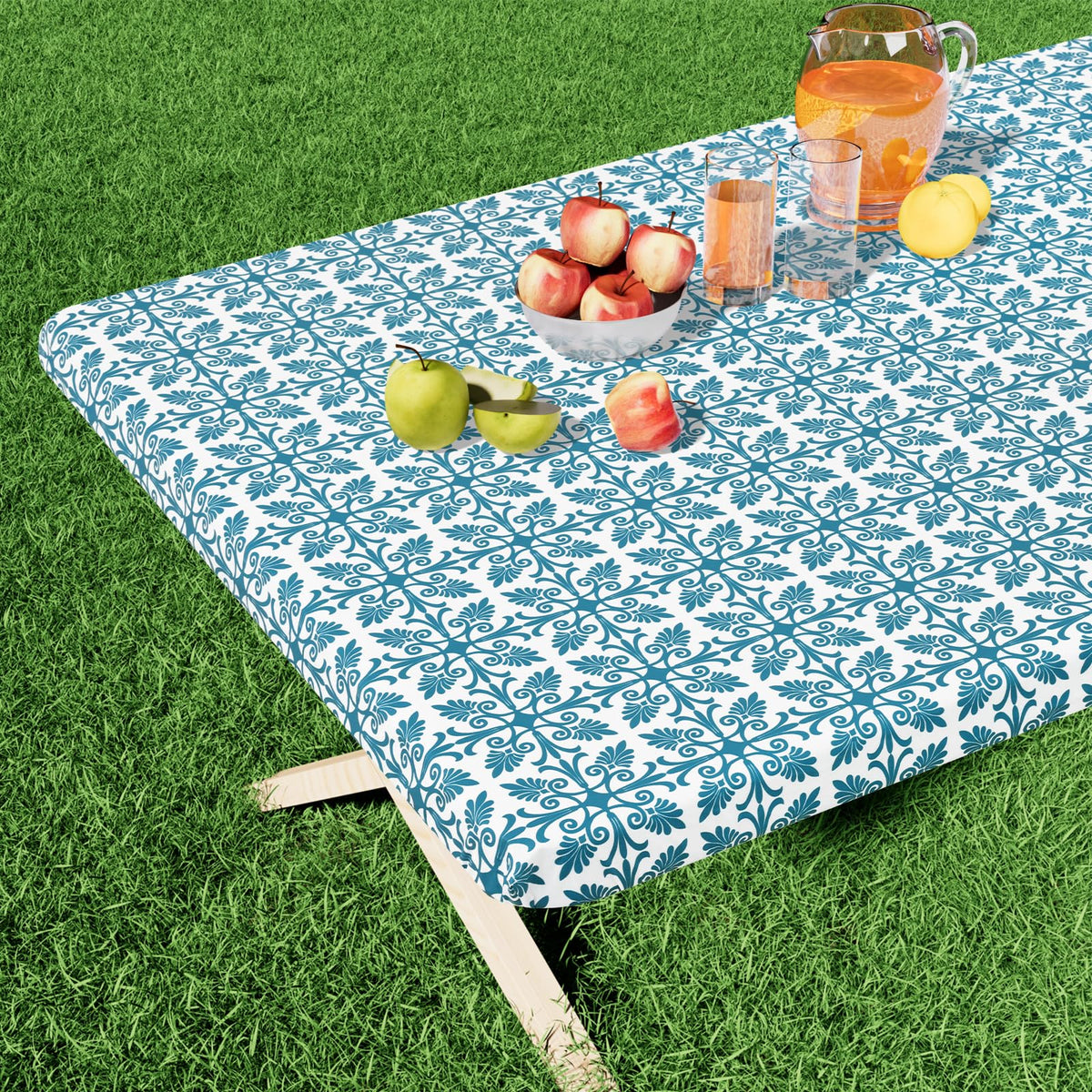 misaya Rectangle Vinyl Table Cloth, Elastic Fitted Flannel Backed Tablecloth, 100% Waterproof Plastic Table Cover Fits 4 Foot Folding Tables for Picnic, Camping, Outdoor (Khaki, 30" x 48")