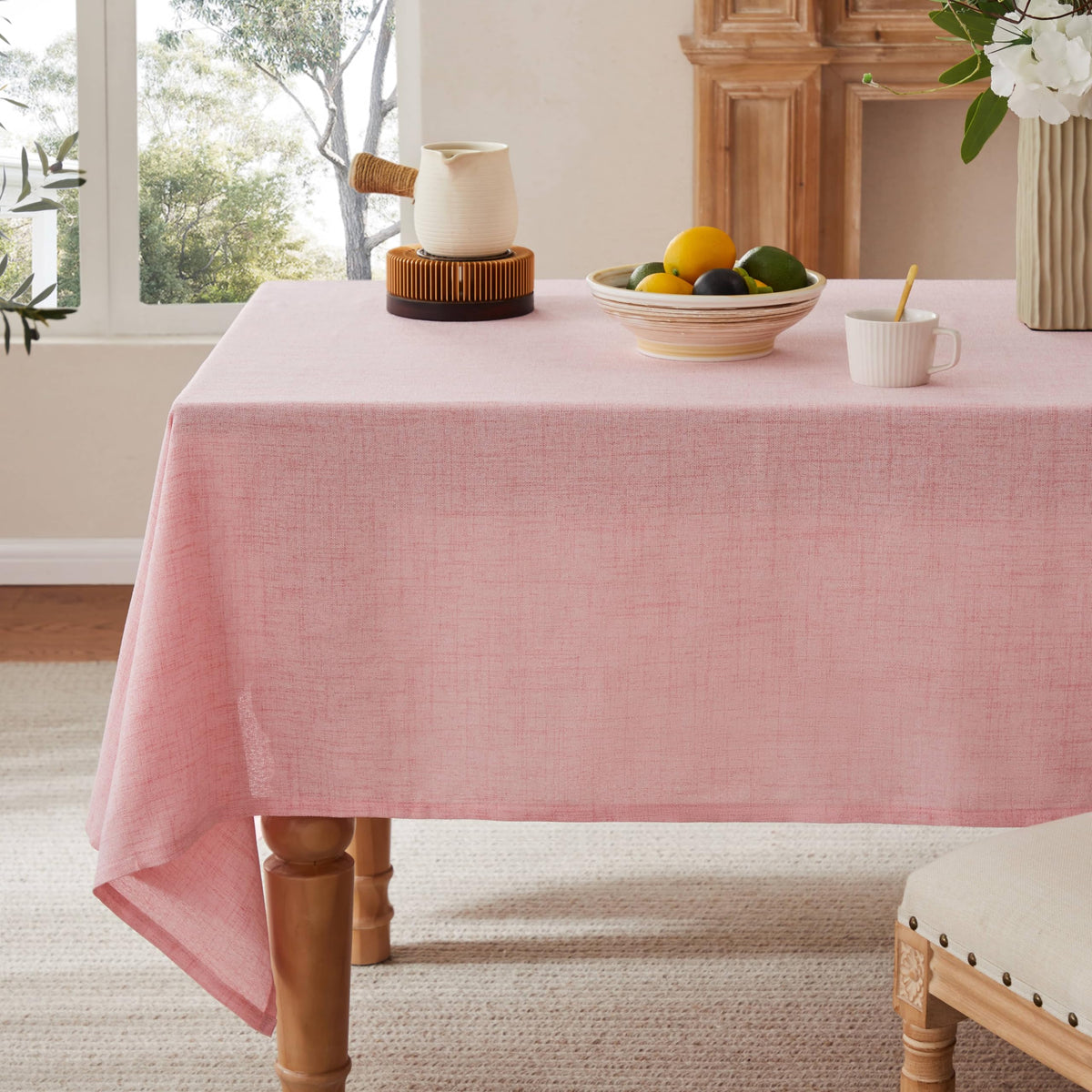 52"x70" Rectangle Linen Tablecloth Fits Small Dining Table, Natural