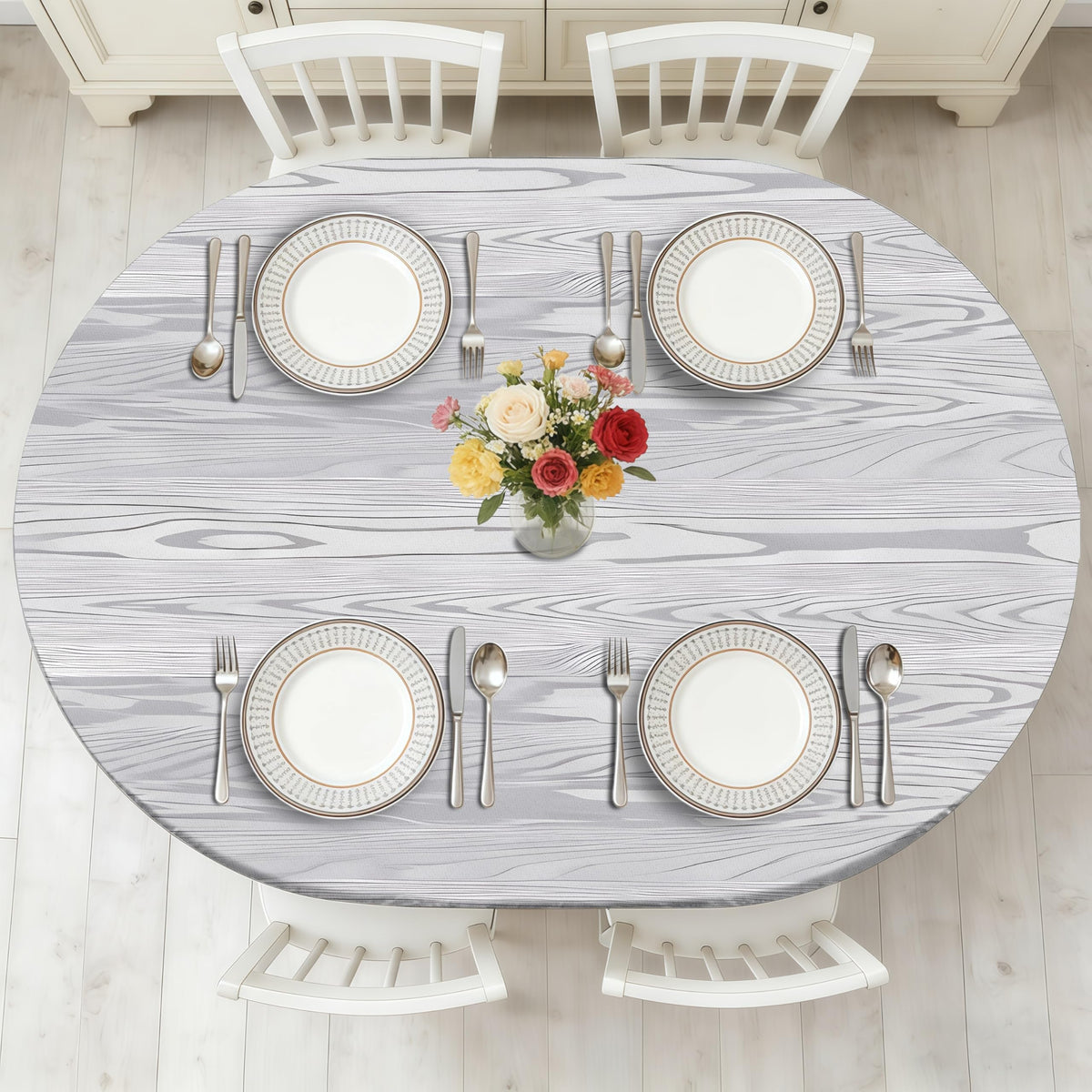 Wood Grain 48 Inch Round Fitted Cloth Tablecloth with Elastic Edged, Waterproof Oil Proof Wipeable Table Cover for Indoor Outdoor Patio Table, Fits Round Tables Up to 46" - 50" Diameter