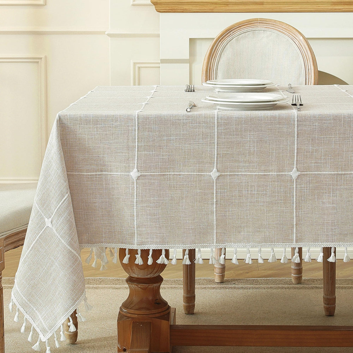 Tablecloth Rectangle Linen Style Fabric, 55 x 90 Coffee Lines