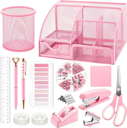 Fayoo 11 Pcs Pink Office Supplies Set Mesh Desk Organizer Accessories Kit