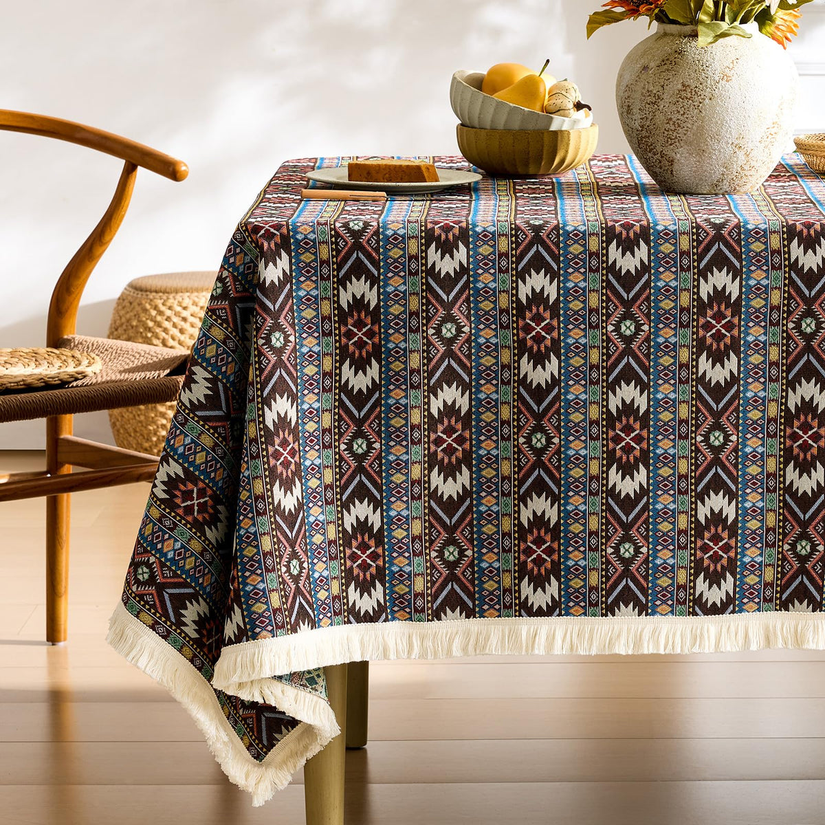 Farmhouse Floral Tablecloths Rectangular Vintage Table Cloth with Tassel