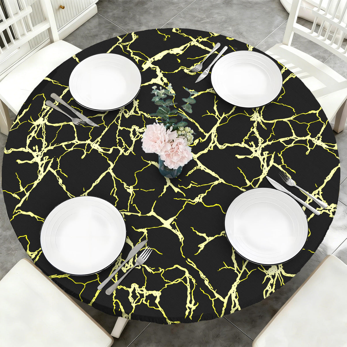 Wood Grain 48 Inch Round Fitted Cloth Tablecloth with Elastic Edged, Waterproof Oil Proof Wipeable Table Cover for Indoor Outdoor Patio Table, Fits Round Tables Up to 46" - 50" Diameter