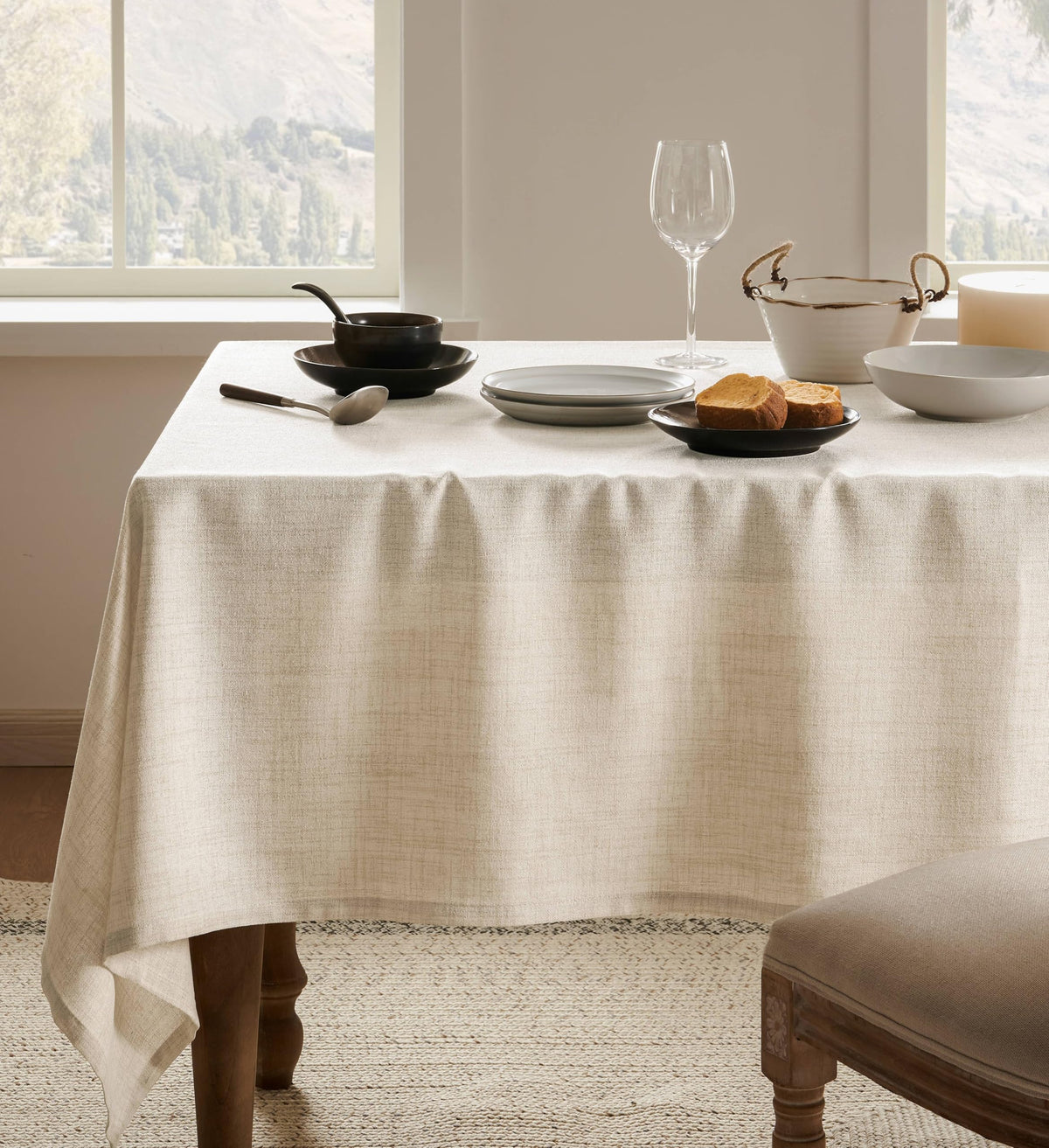 52"x70" Rectangle Linen Tablecloth Fits Small Dining Table, Natural