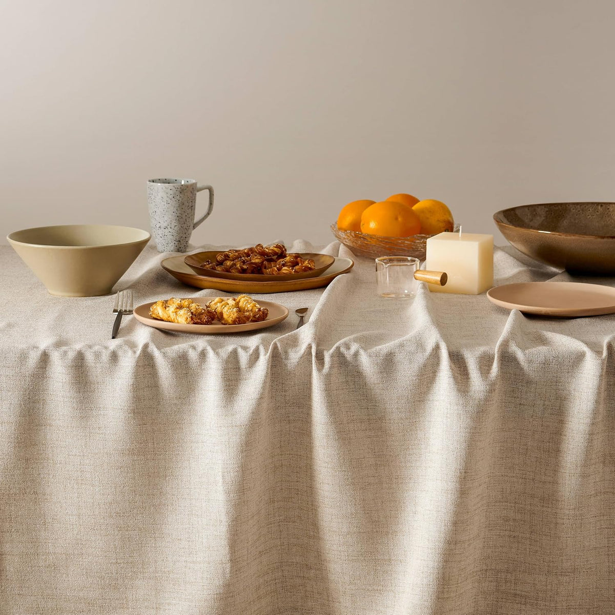 52"x70" Rectangle Linen Tablecloth Fits Small Dining Table, Natural