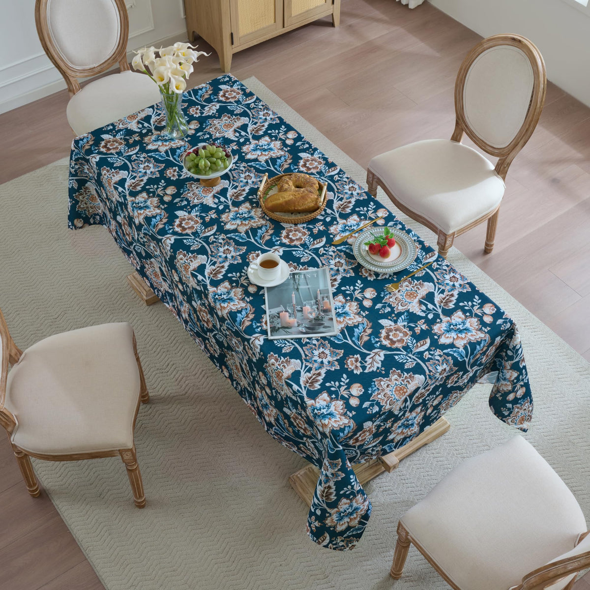 Rectangle Tablecloth 52" x 70" 100% Waterproof Fabric — Wipe-Clean, Tear-Proof Decorative Table Cover for Indoor & Outdoor Dining Elegant Patterns for Kitchens, Dining Rooms, Wynona