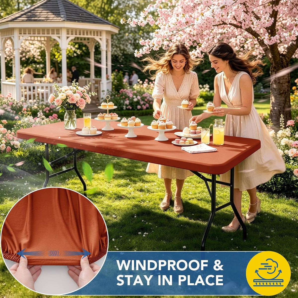 Fitted Tablecloth for 8 Foot Rectangle Tables-Fall Thanksgiving Table Cover