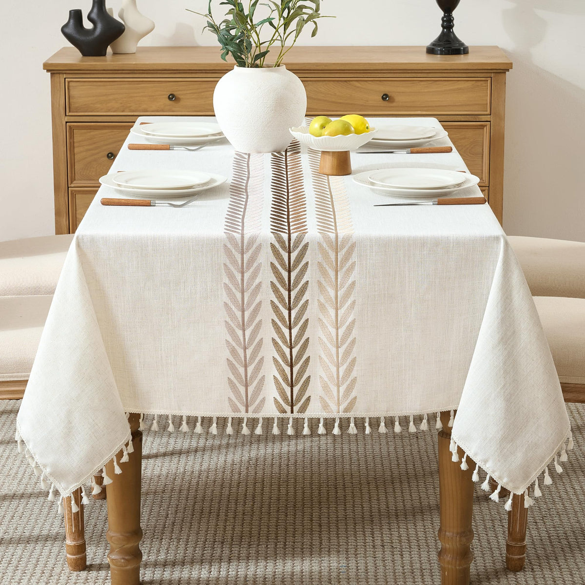 Tablecloth Rectangle Linen Style Fabric, 55 x 90 Coffee Lines