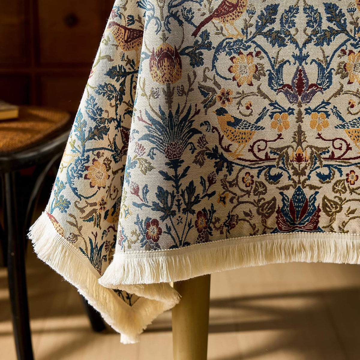 Farmhouse Floral Tablecloths Rectangular Vintage Table Cloth with Tassel
