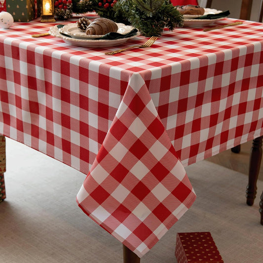 Waterproof Checkered Tablecloth Fabric - Rectangle 58x84 Inch Classic Gingham Buffalo Plaid Table Cloth for Indoor/Outdoor Use - Washable Table Cover for Kitchen, BBQs, and Parties