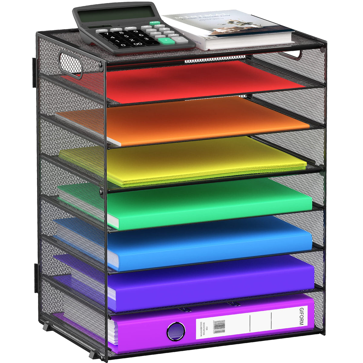 8 Tier Paper Letter Tray Organizer with Handles, Mesh Desk File Holder Storage Organization for Home School Classroom & Office (Black)