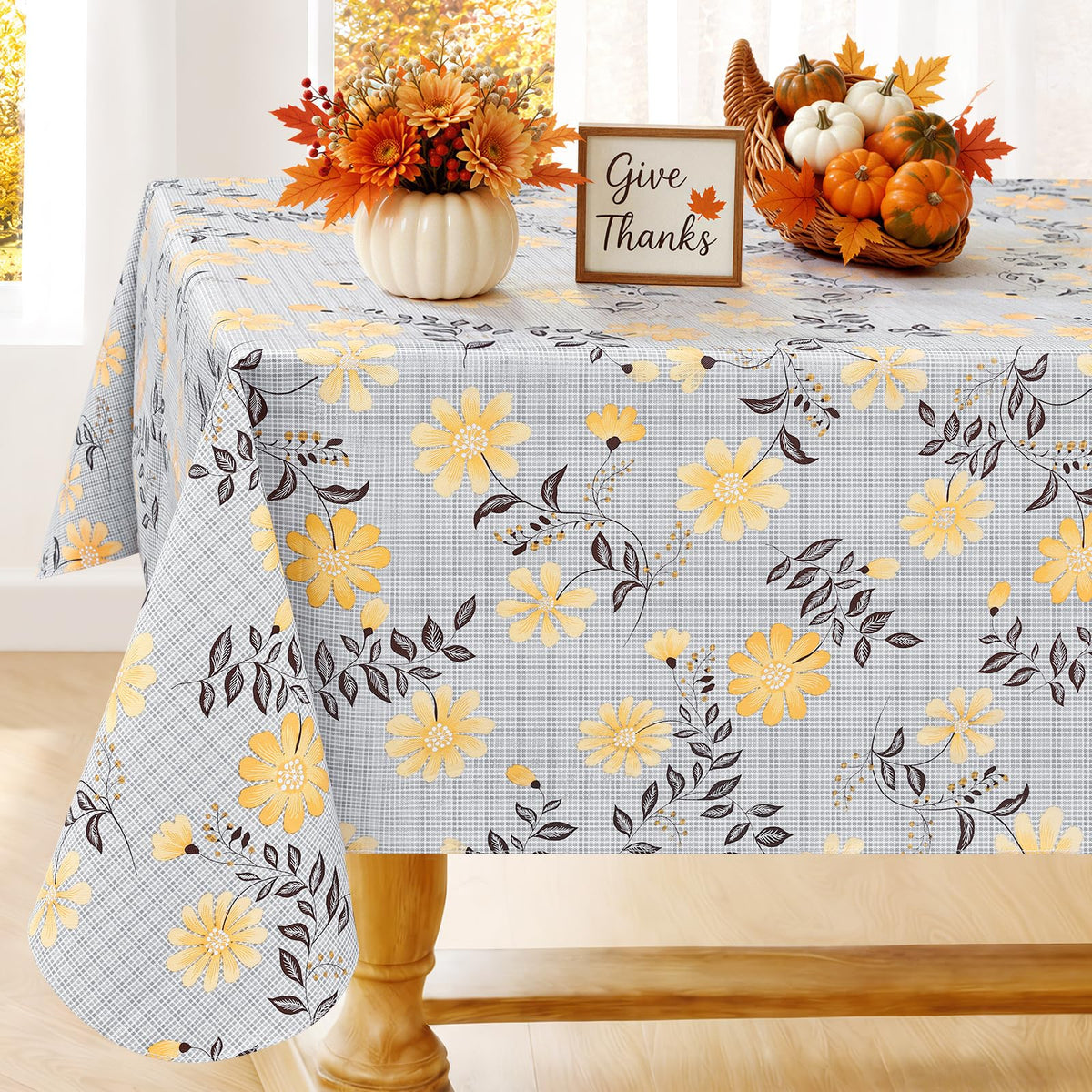 Smiry Rectangle Table Cloth, Waterproof Vinyl Tablecloths with Flannel Backing, Wipeable Spillproof Plastic Wood Grain Table Cover for Dining, Indoor and Outdoor (Beige, 60 "x 84")