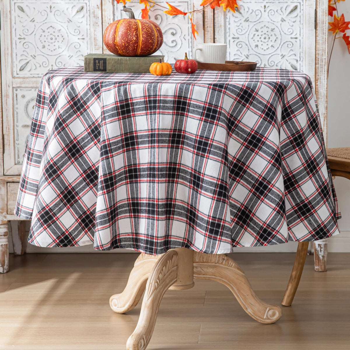 AQOTHES Plaid Fall Tablecloth Thanksgiving Rectangle 60x84 Inch Rust