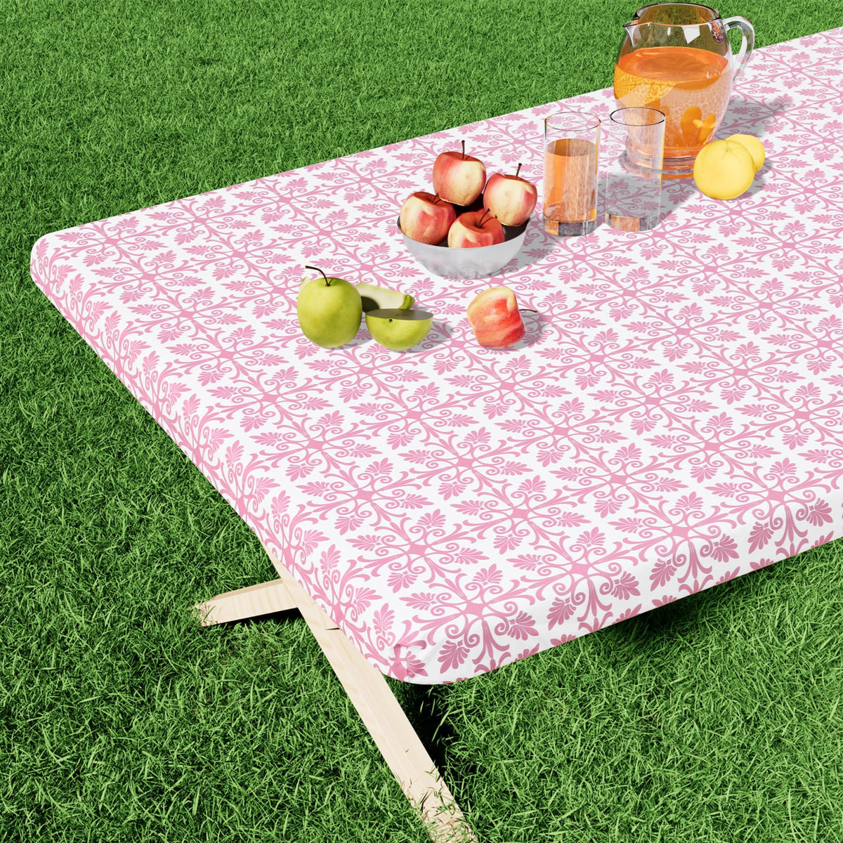 misaya Rectangle Vinyl Table Cloth, Elastic Fitted Flannel Backed Tablecloth, 100% Waterproof Plastic Table Cover Fits 4 Foot Folding Tables for Picnic, Camping, Outdoor (Khaki, 30" x 48")
