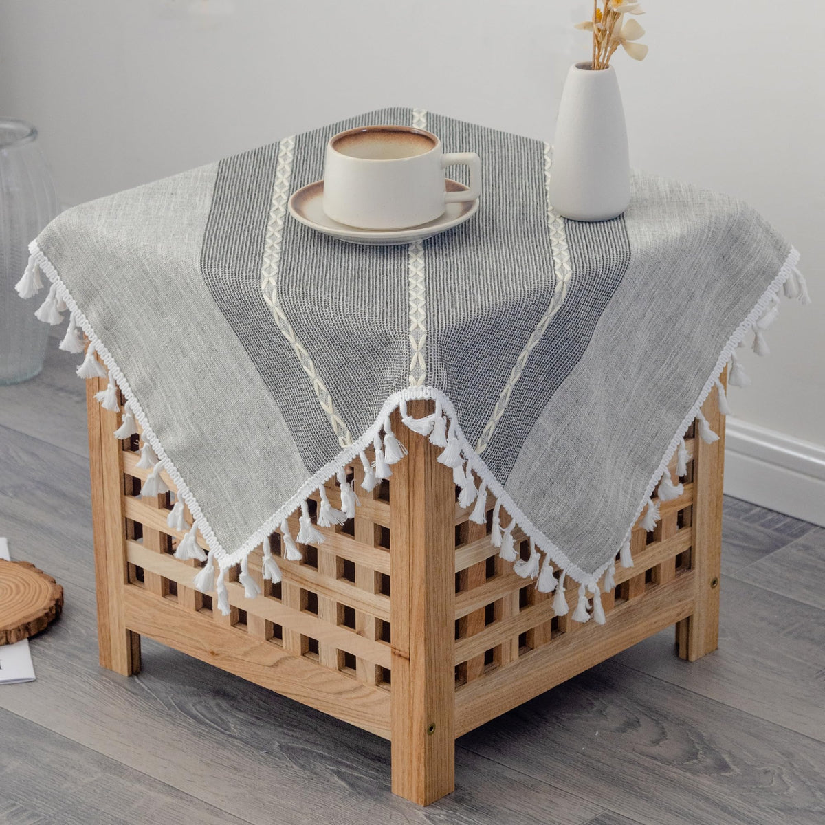 Waterproof Cotton Linen Washable Round Tablecloth 52 Inch Grey
