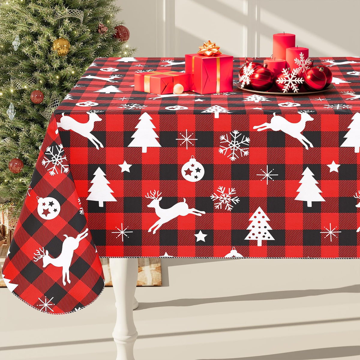 Smiry Rectangle Table Cloth, Flannel Backed Vinyl Tablecloth, 60"x84"