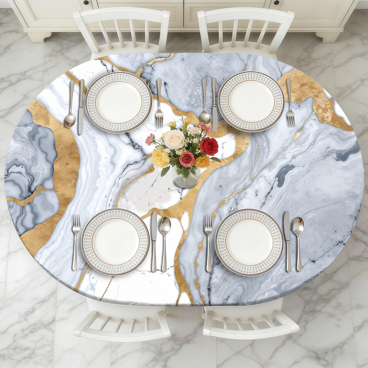 Wood Grain 48 Inch Round Fitted Cloth Tablecloth with Elastic Edged, Waterproof Oil Proof Wipeable Table Cover for Indoor Outdoor Patio Table, Fits Round Tables Up to 46" - 50" Diameter