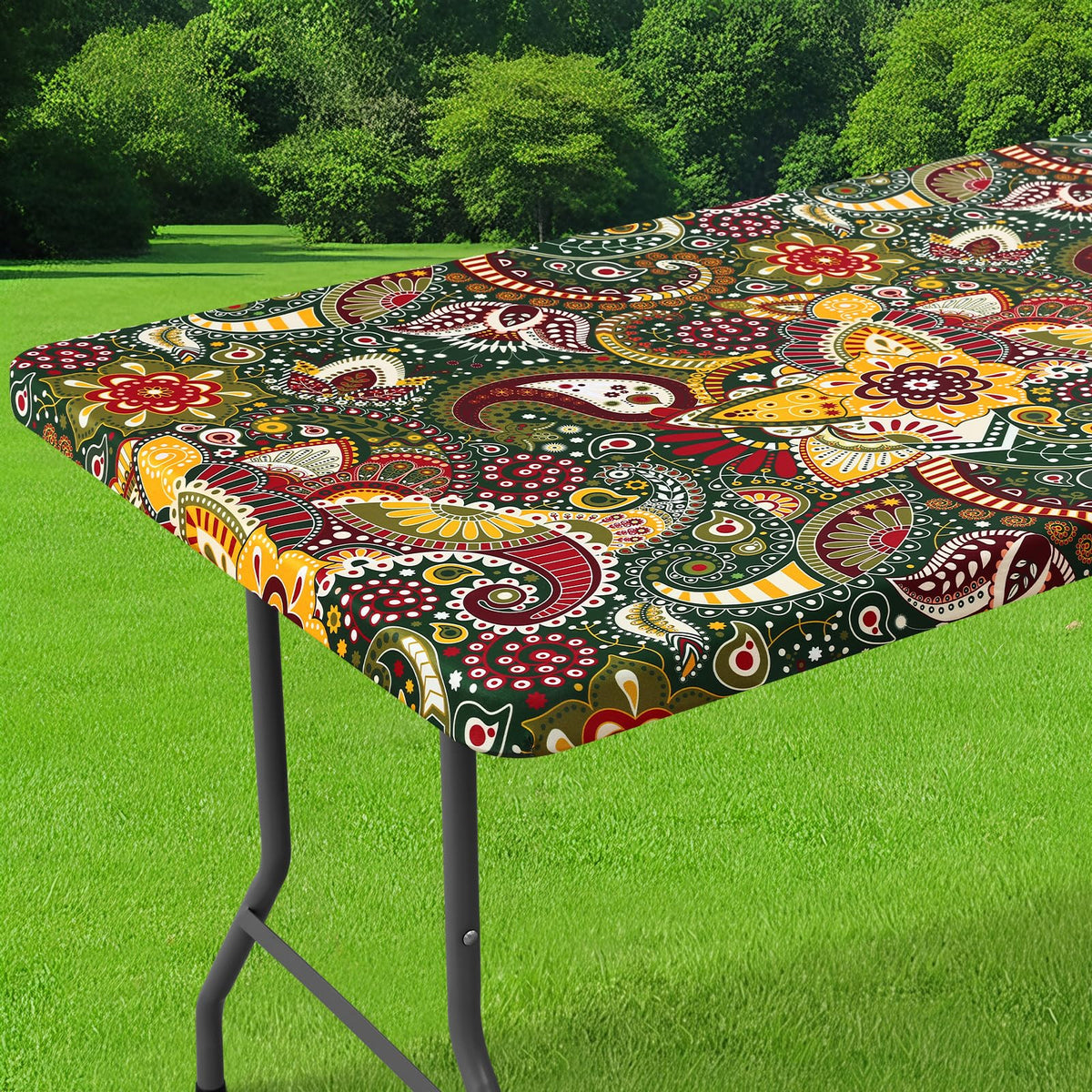 Smiry Spandex Printed 6FT Rectangle Table Cloth, Elastic Fitted Table Cover