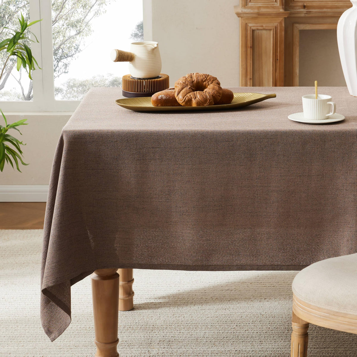 52"x70" Rectangle Linen Tablecloth Fits Small Dining Table, Natural