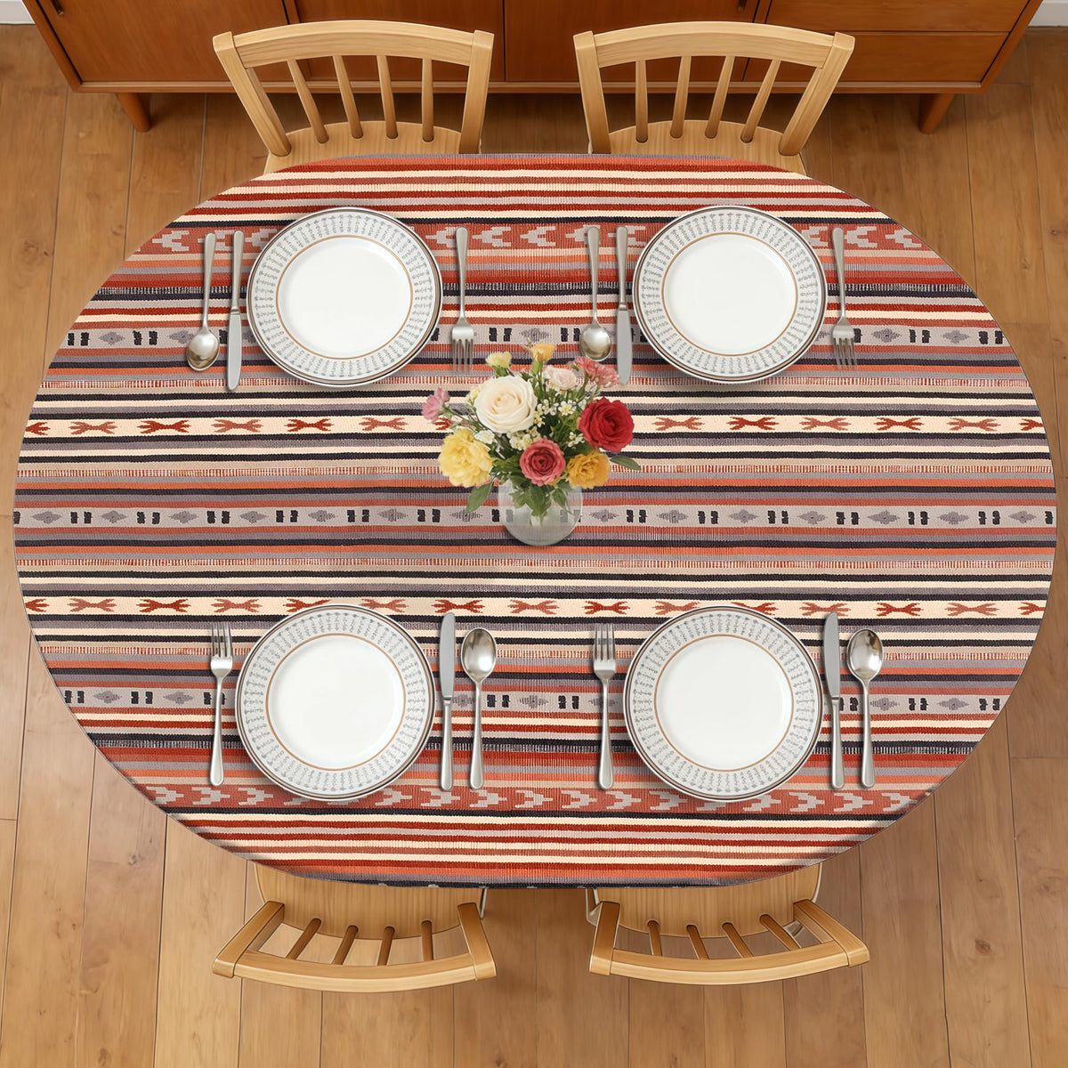Wood Grain 48 Inch Round Fitted Cloth Tablecloth with Elastic Edged, Waterproof Oil Proof Wipeable Table Cover for Indoor Outdoor Patio Table, Fits Round Tables Up to 46" - 50" Diameter