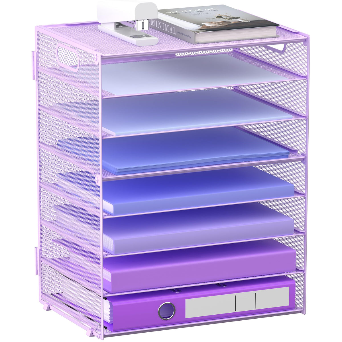 8 Tier Paper Letter Tray Organizer with Handles, Mesh Desk File Holder Storage Organization for Home School Classroom & Office (Black)
