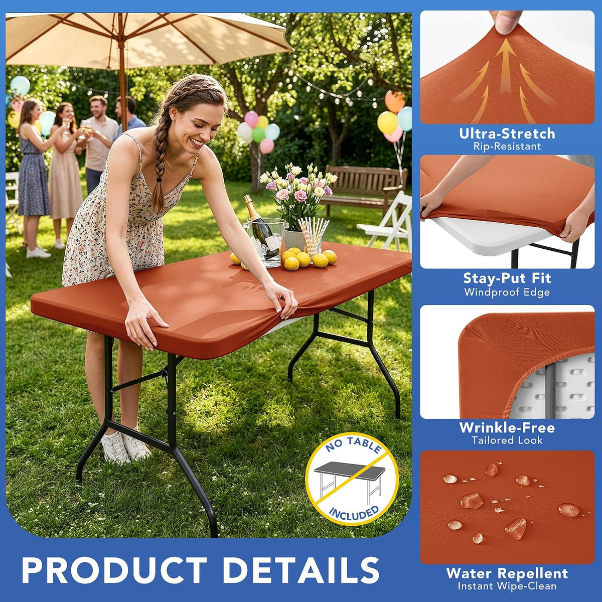 Fitted Tablecloth for 8 Foot Rectangle Tables-Fall Thanksgiving Table Cover