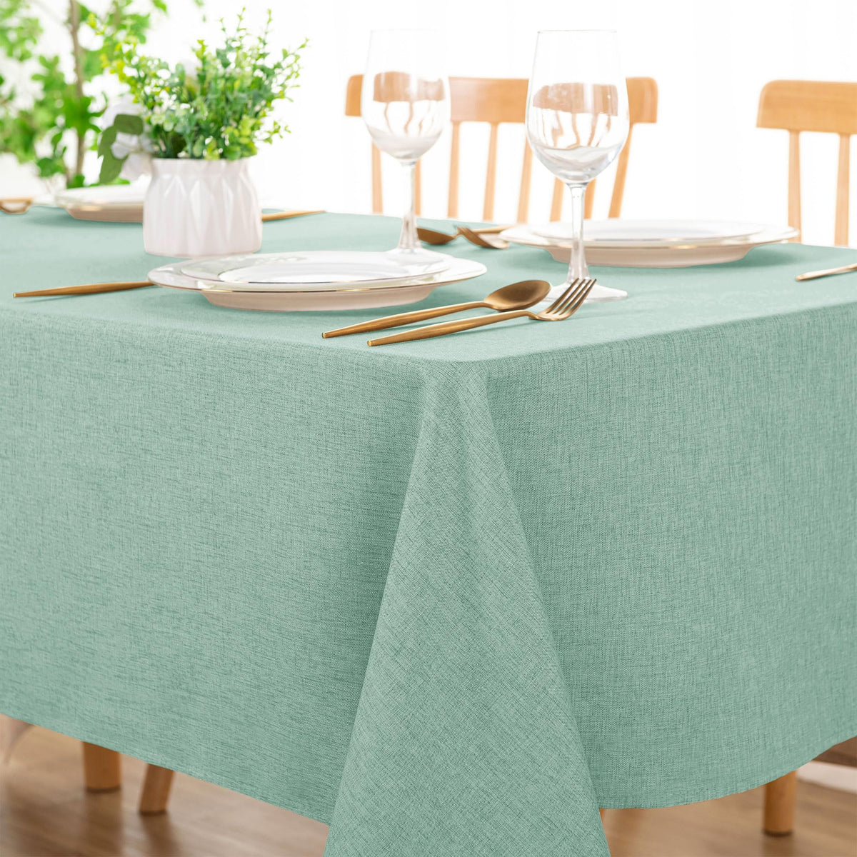 DWCN Rectangle Faux Linen Tablecloth, Table Cover, 52 x 70 Inch, Beige