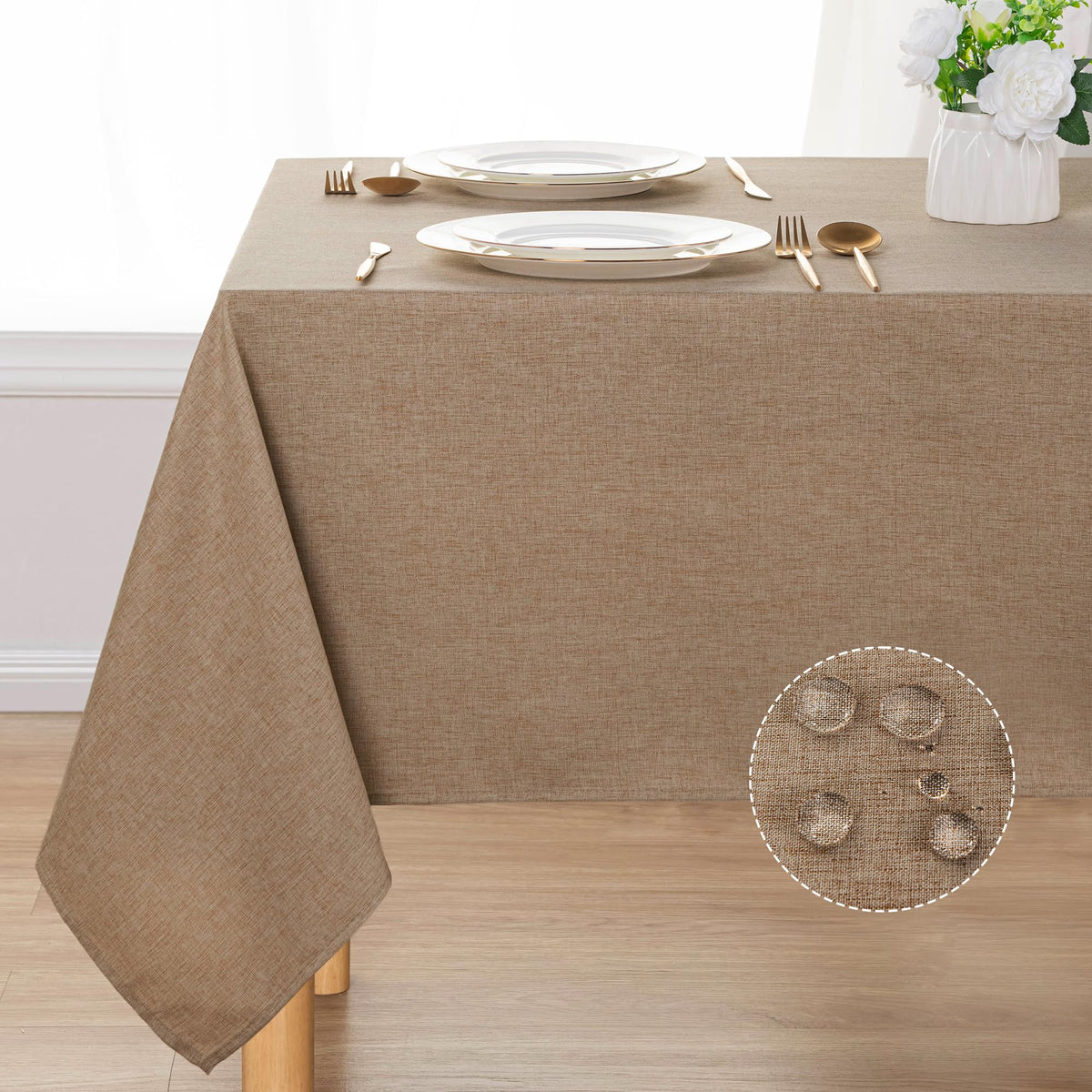 DWCN Rectangle Faux Linen Tablecloth, Table Cover, 52 x 70 Inch, Beige