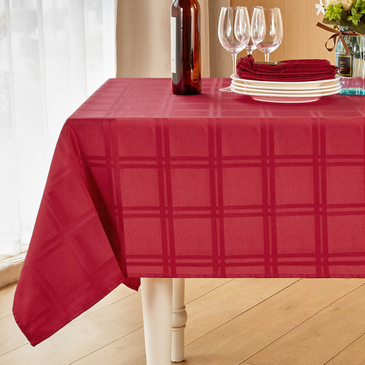Mebakuk Rectangle Table Cloth Linen Farmhouse Tablecloth Waterproof Anti-Shrink Soft and Wrinkle Resistant Decorative Fabric Table Cover for Kitchen (Flaxen, 52" x 70" (4-6 Seats))