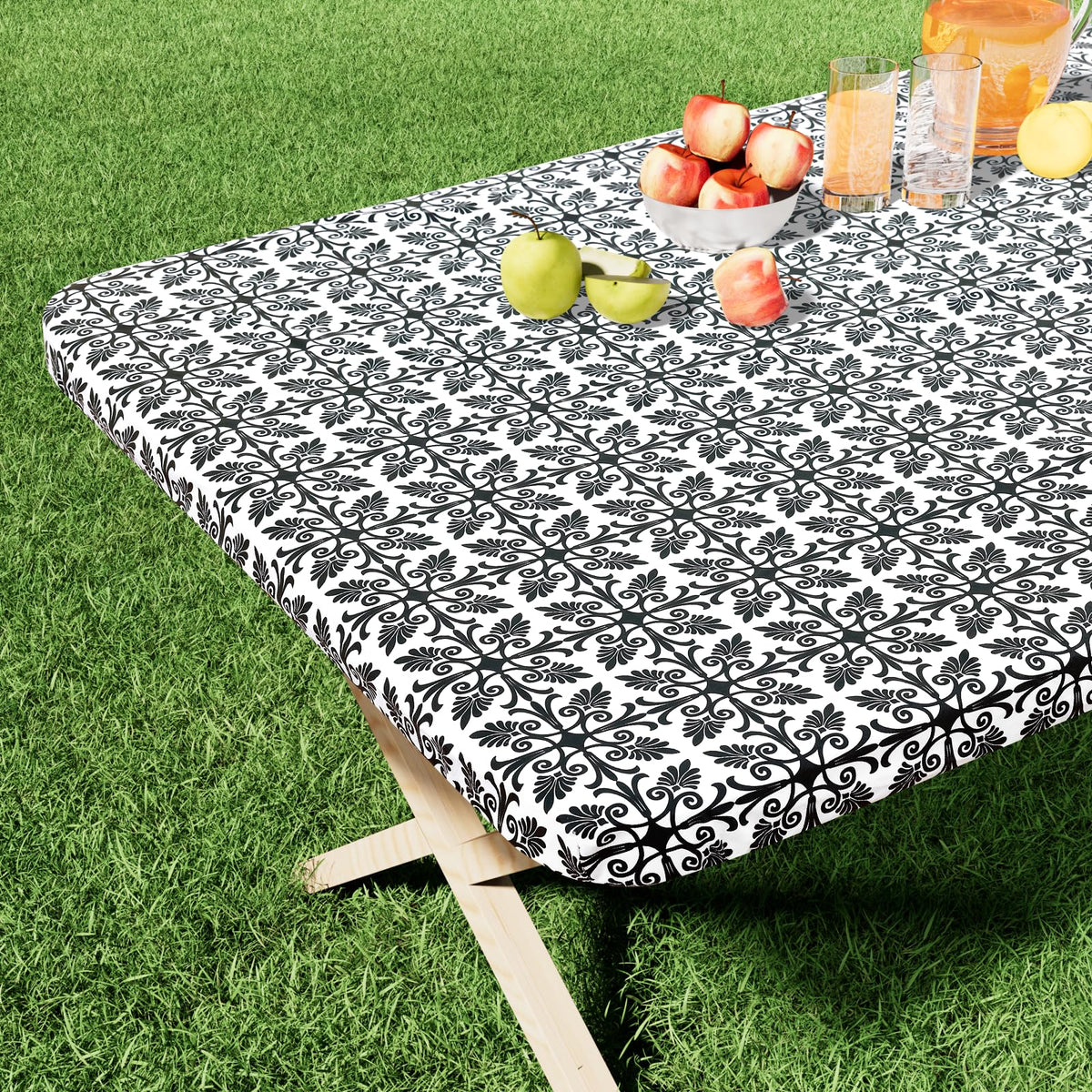 misaya Rectangle Vinyl Table Cloth, Elastic Fitted Flannel Backed Tablecloth, 100% Waterproof Plastic Table Cover Fits 4 Foot Folding Tables for Picnic, Camping, Outdoor (Khaki, 30" x 48")