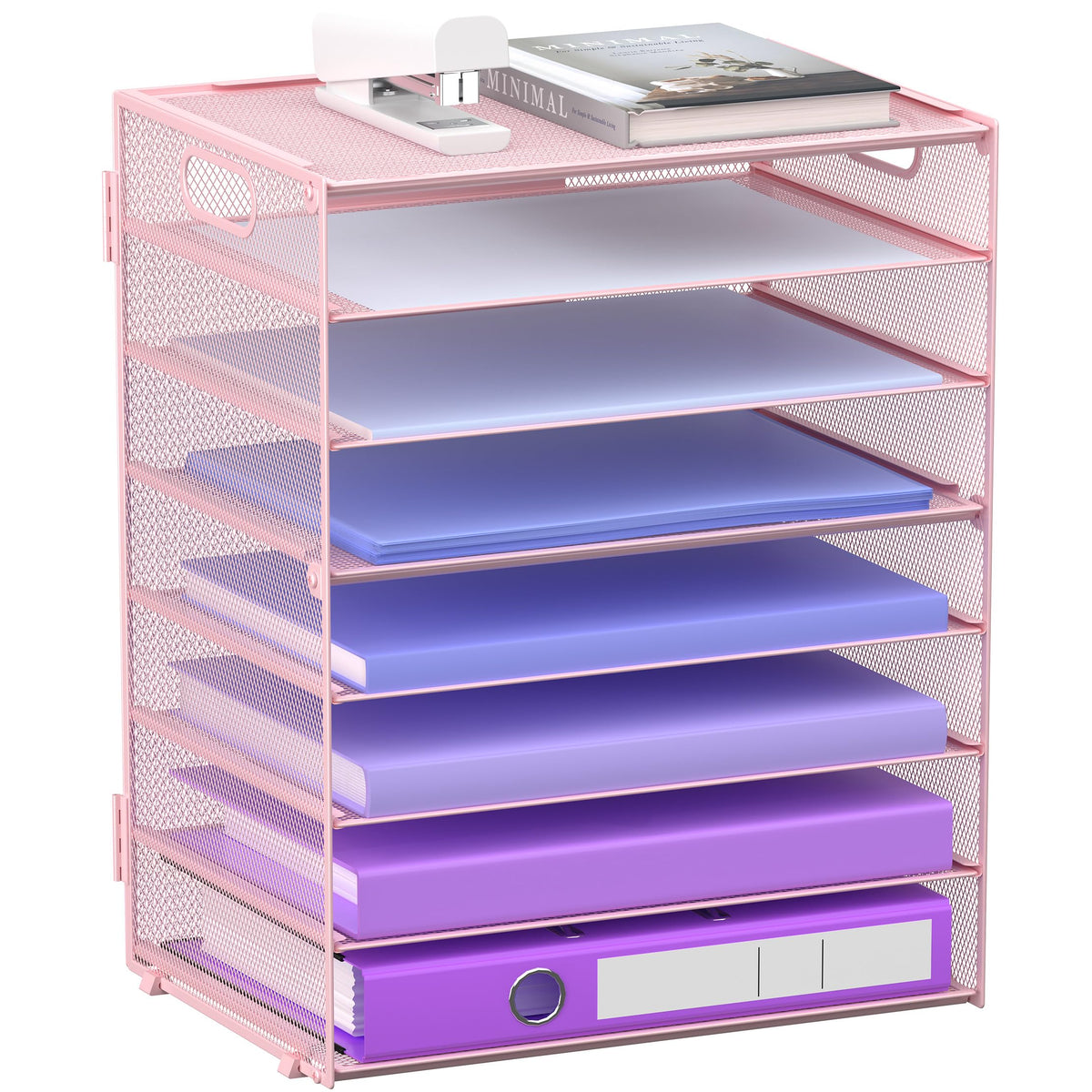 8 Tier Paper Letter Tray Organizer with Handles, Mesh Desk File Holder Storage Organization for Home School Classroom & Office (Black)