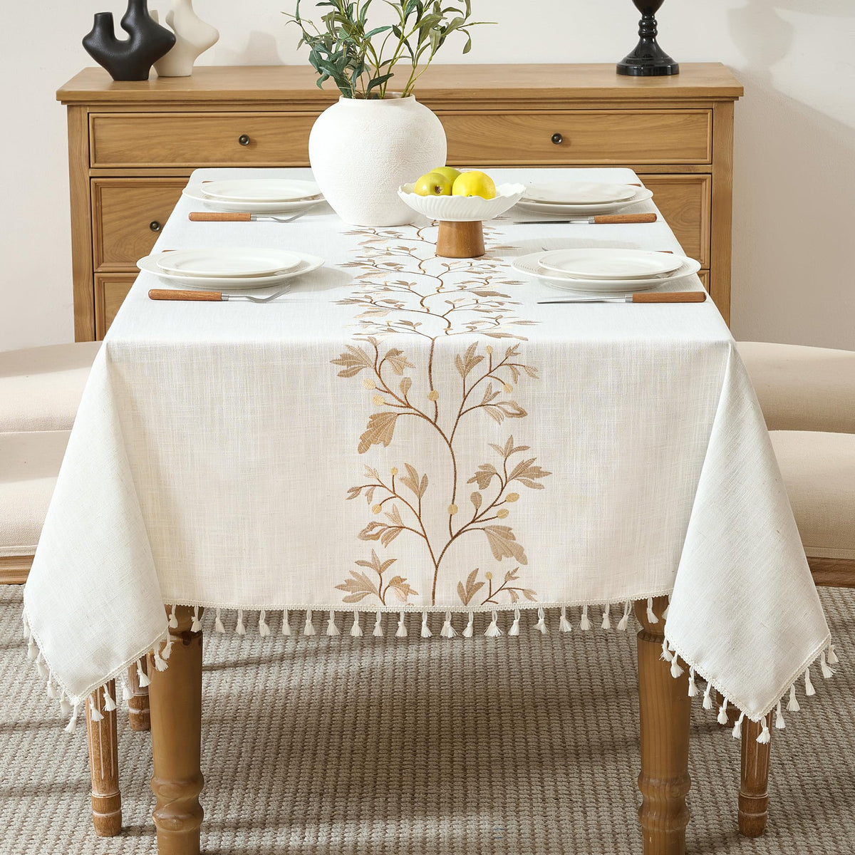 Tablecloth Rectangle Linen Style Fabric, 55 x 90 Coffee Lines