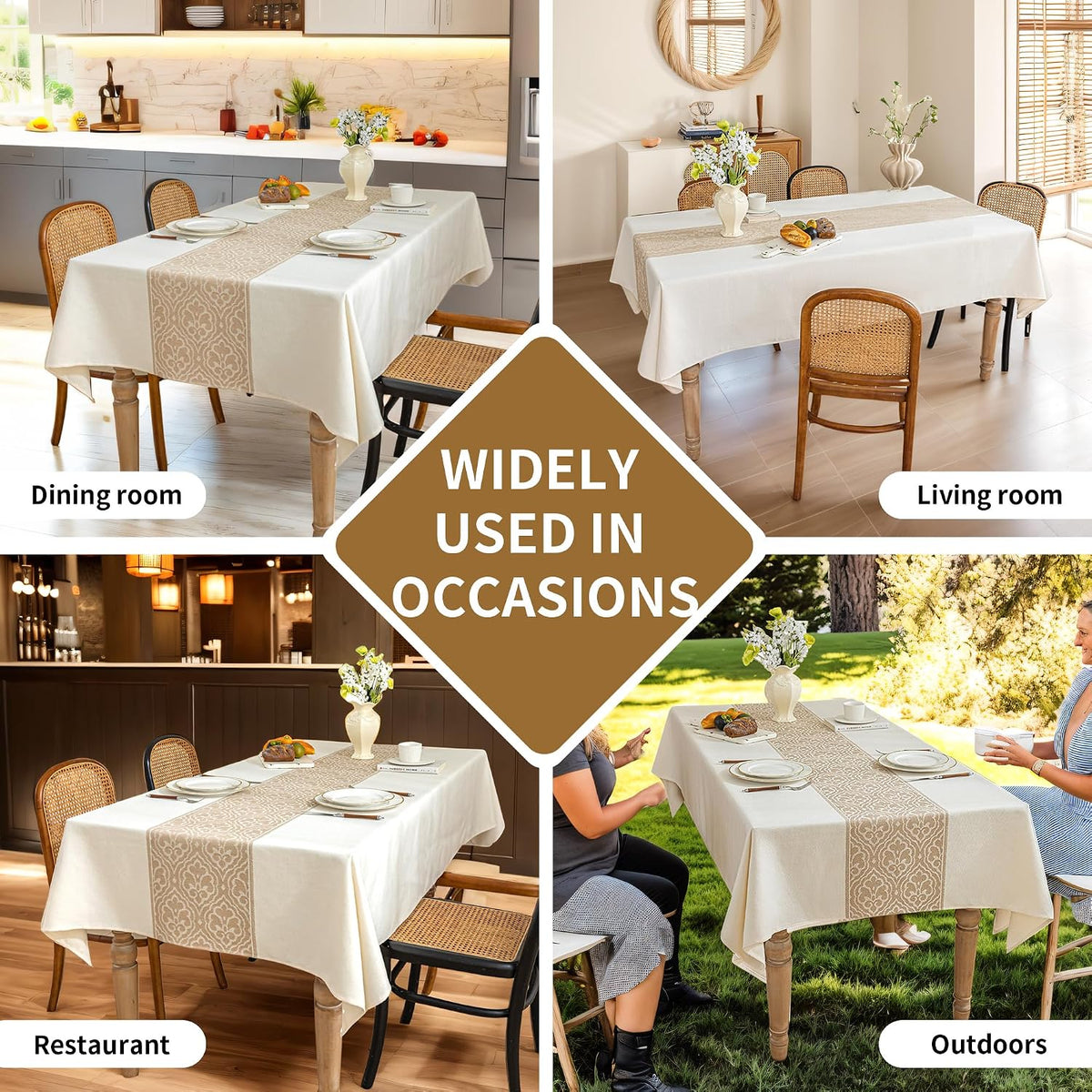Nordic Beige Rectangular Tablecloth, Premium Drape