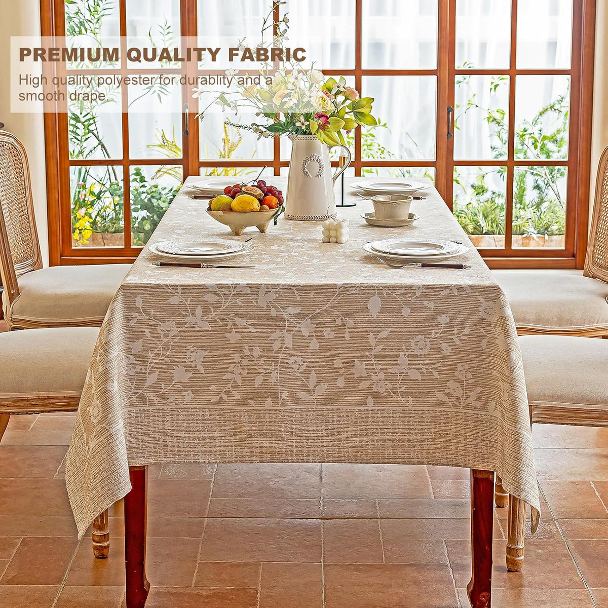 Midsummer Breeze French Country Beige Floral Tablecloth Rectangle 60”x75”