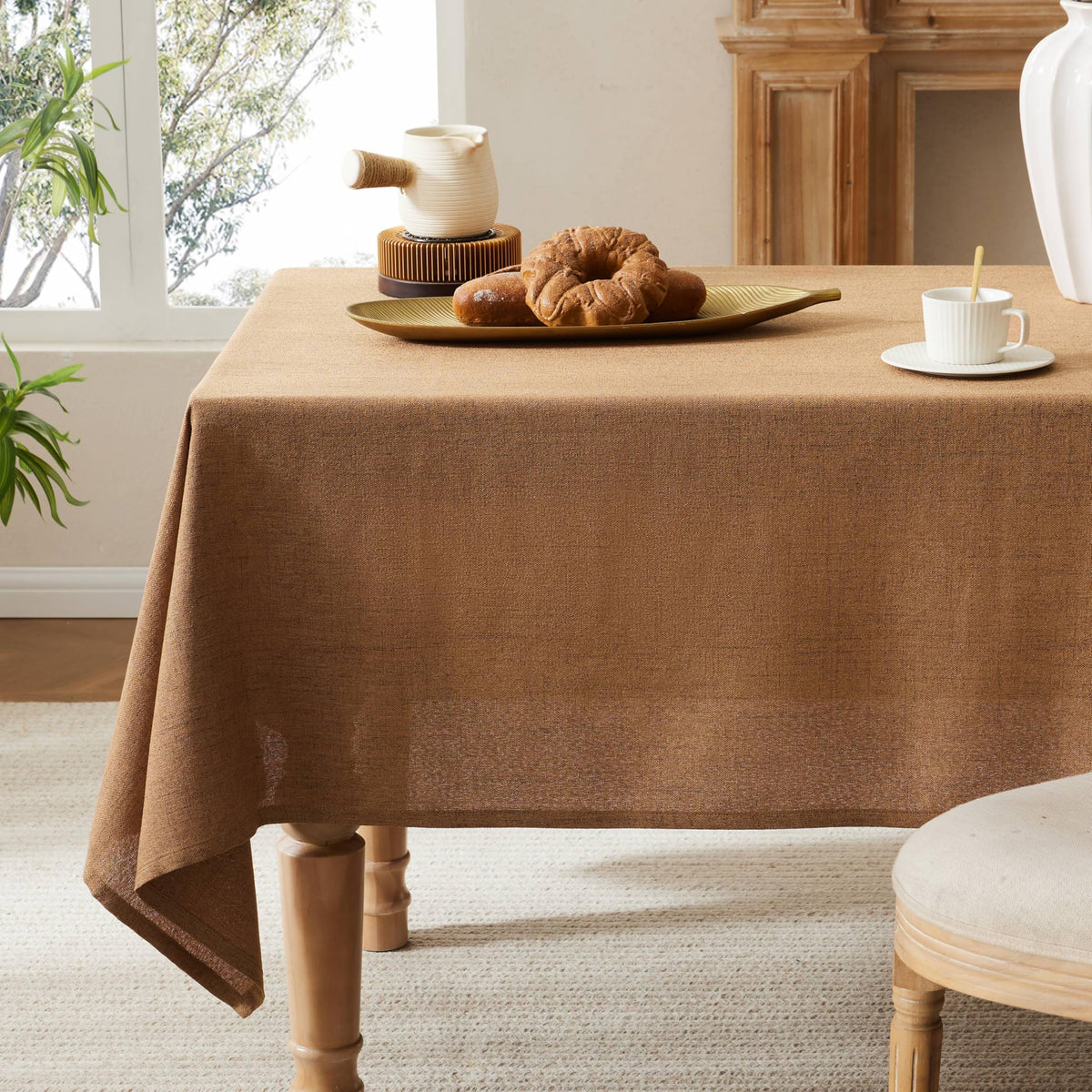 52"x70" Rectangle Linen Tablecloth Fits Small Dining Table, Natural