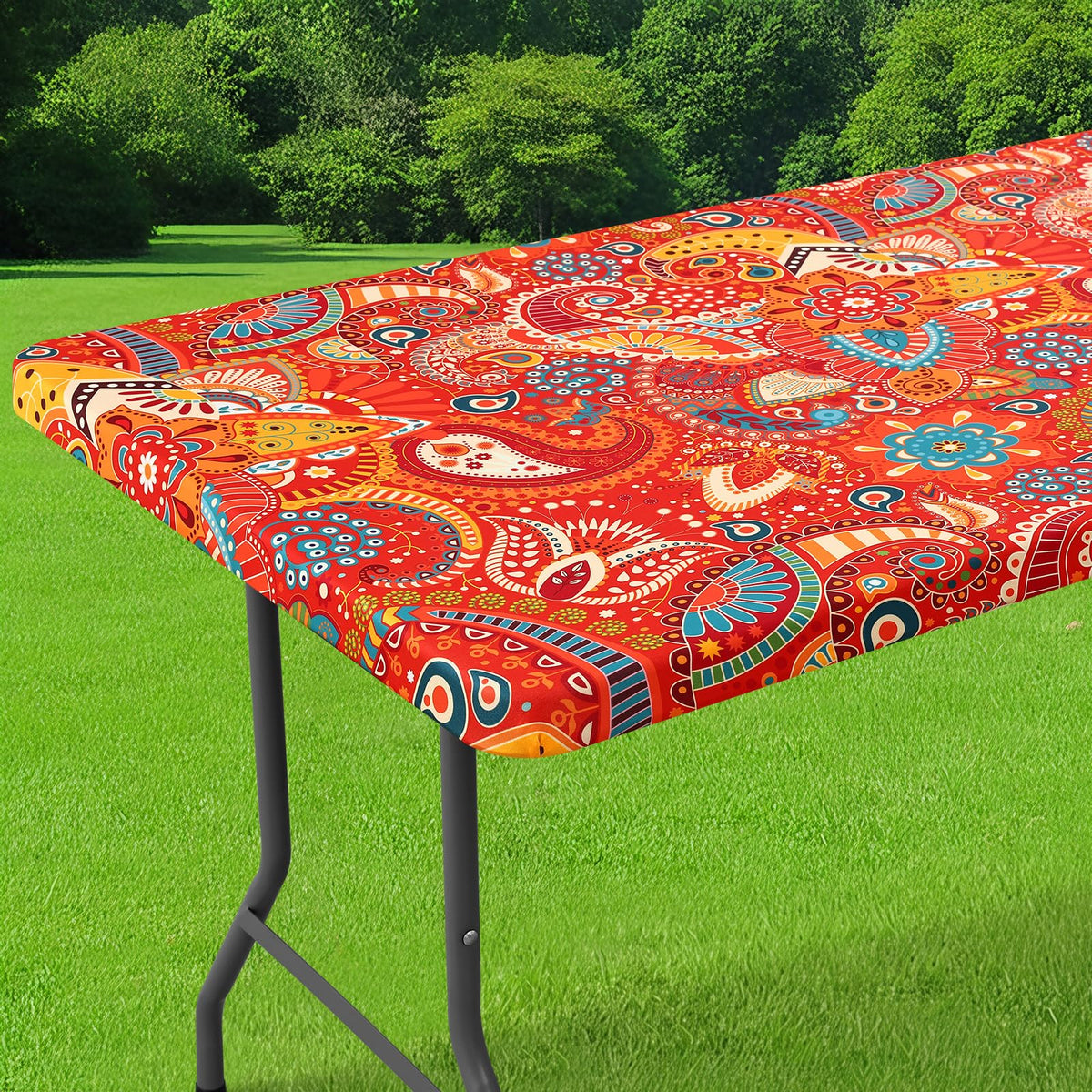 Smiry Spandex Printed 6FT Rectangle Table Cloth, Elastic Fitted Table Cover