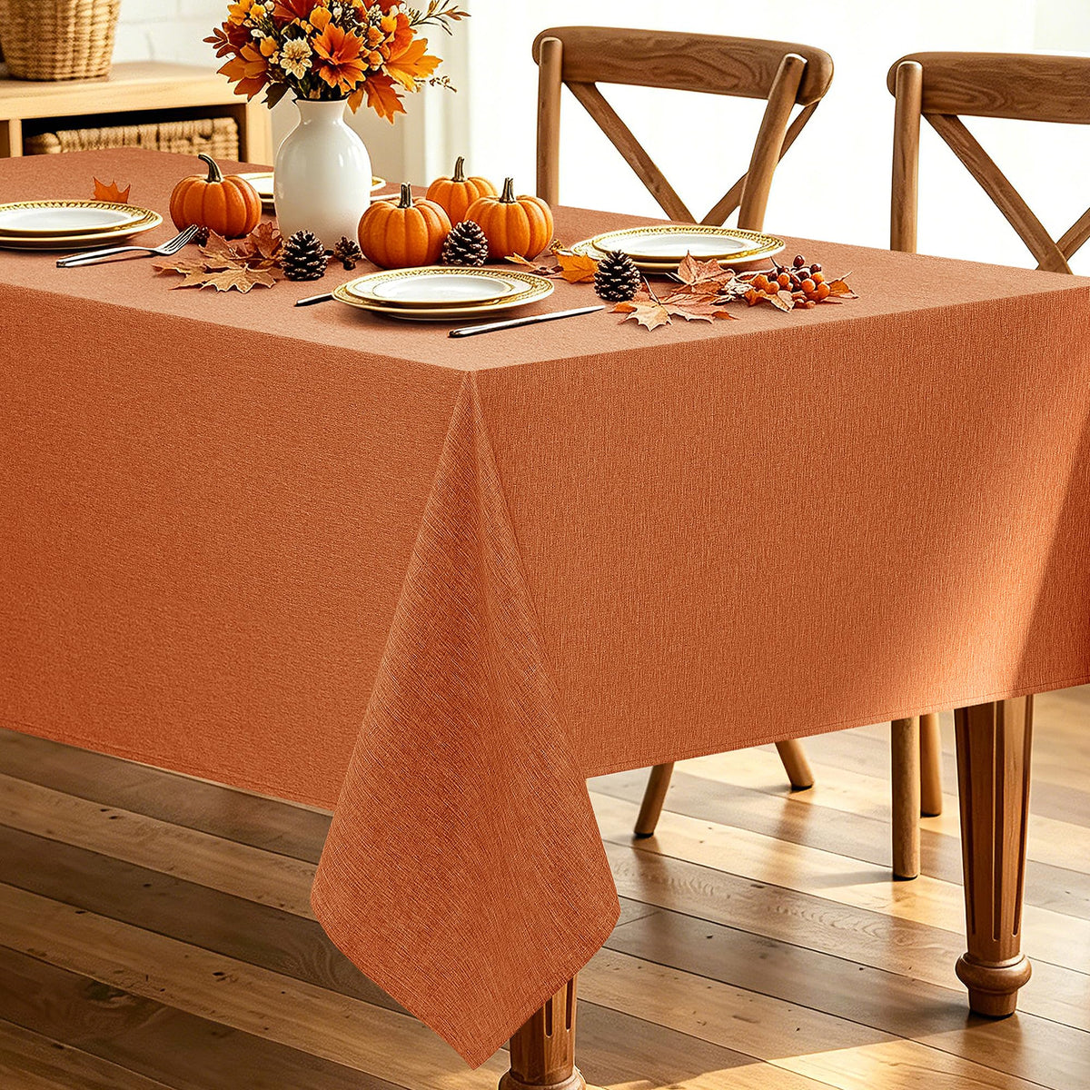 Decorelia Faux Linen Round Tablecloths 60 inch, Waterproof Decorative Washable Texture Rustic Circle Table Cloth Cover for Dining Kitchen Party Farmhouse Outdoor(Round (2-4 Seats),Sage Green)