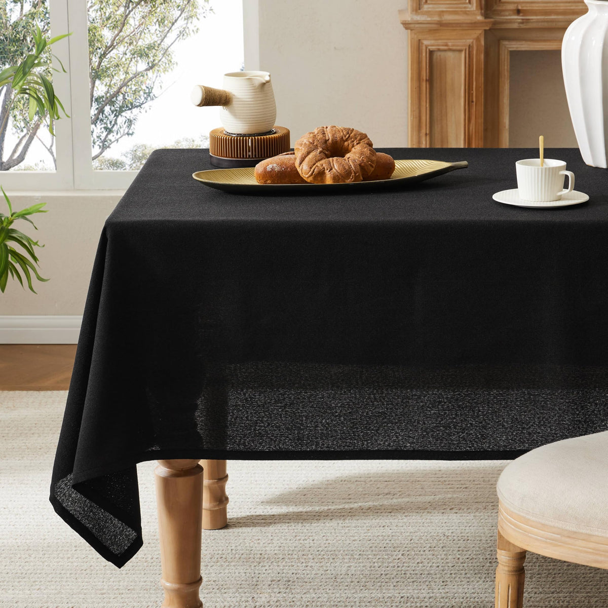 52"x70" Rectangle Linen Tablecloth Fits Small Dining Table, Natural