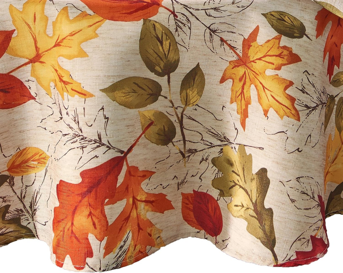 Threadmade Autumn Leaves Fall Printed Tablecloth, Multicolor - 70" W x 70" L Round
